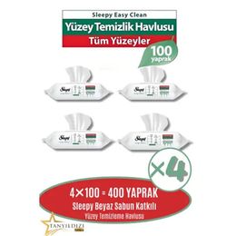Sleepy 4x100'lü Easy Clean Beyaz Sabun Katkılı Yüzey Temizlik Havlusu