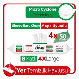 Sleepy 4x50 Yaprak Easy Clean Beyaz Sabun Katkılı Mopa Uyumlu Yer Temizlik Havlusu