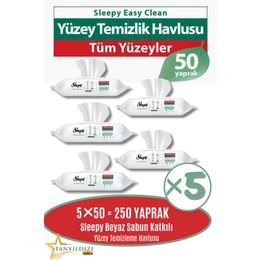 Sleepy 5x50'li Easy Clean Beyaz Sabun Katkılı Yüzey Temizlik Havlusu
