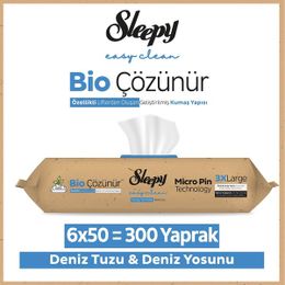 Sleepy 6x50 300 Yaprak Easy Clean Bio Çözünür Deniz Tuzu ve Deniz Yosunu Yüzey Temizlik Havlusu