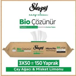 Sleepy Easy 3x50 150 Yaprak Clean Bio Çözünür Çay Ağacı ve Misket Limonu Yüzey Temizlik Havlusu