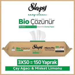 Sleepy Easy 3x50 150 Yaprak Clean Bio Çözünür Çay Ağacı ve Misket Limonu Yüzey Temizlik Havlusu