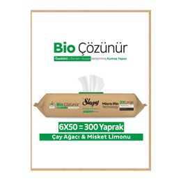 Sleepy Easy 6x50 300 Yaprak Clean Bio Çözünür Çay Ağacı ve Misket Limonu Yüzey Temizlik Havlusu