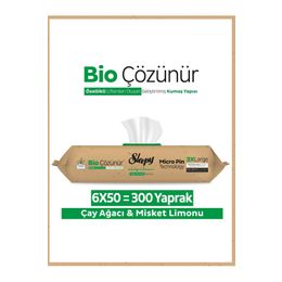 Sleepy Easy 6x50 300 Yaprak Clean Bio Çözünür Çay Ağacı ve Misket Limonu Yüzey Temizlik Havlusu