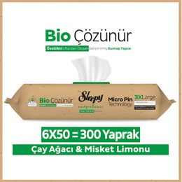 Sleepy Easy 6x50 300 Yaprak Clean Bio Çözünür Çay Ağacı ve Misket Limonu Yüzey Temizlik Havlusu