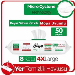 Sleepy Easy Clean 50x12 Beyaz Sabun Katkılı Mopa Uyumlu Yer Temizlik Havlusu