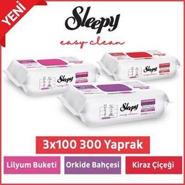 Sleepy Easy Clean Lilyum Buketi + Orkide Bahçesi + Kiraz Çiçeği 3x100 Yüzey Temizleme Mendili