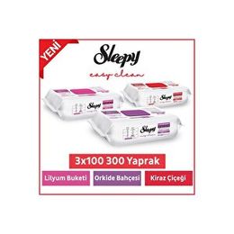 Sleepy Easy Clean Lilyum Buketi + Orkide Bahçesi + Kiraz Çiçeği 3x100 Yüzey Temizleme Mendili