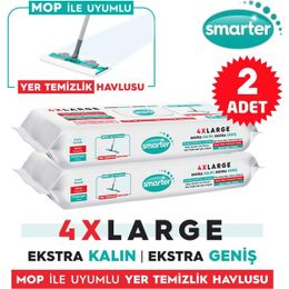 Smarter 2 Adet 4XL Mopa Uyumlu Yüzey Beyaz Sabun Kokulu Sirke ve Karbonat Katkılı 60 Yaprak Yer Temizlik Havlusu Bezi