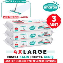 Smarter 3 Adet 4XL Mopa Uyumlu Yüzey Beyaz Sabun Kokulu Sirke ve Karbonat Katkılı 90 Yaprak Yer Temizlik Havlusu Bezi