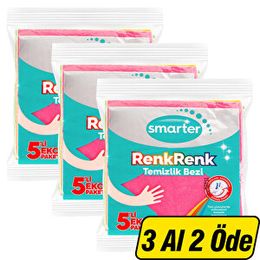 Smarter 5'li Renkli Tüm Yüzeyler Mikrofiber Temizlik Bezi