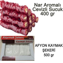 Sucuk Lokum Afyon 500 gr Kaymak Şekeri + 400 gr Nar Aromalı Cevizli Sucuk