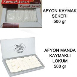 Sucuk Lokum Afyon 500 gr Kaymak Şekeri + 500 gr Manda Kaymaklı Lokum