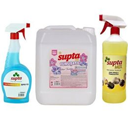 Supta 1 lt Çok Amaçlı Temizleyici + 750 ml Cam Sil + 5 lt Çamaşır Yumuşatıcısı