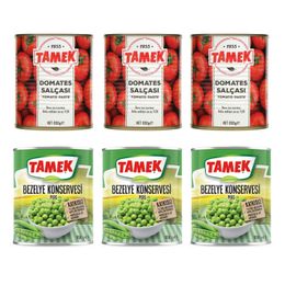 Tamek 3x830 gr Domates Salçası + 3x830 gr Bezelye
