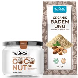 Thelifeco Organik Badem Unu 250 gr +250 ml Organik Hindistan Cevizi Yağı