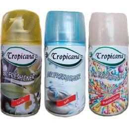 Tropicana Air Freshener İpeksi Vanilya 260 ml + Soft Hafif 260 ml + Bubble Gum Koku 260 ml Parfüm Sprey Oda Kokusu I