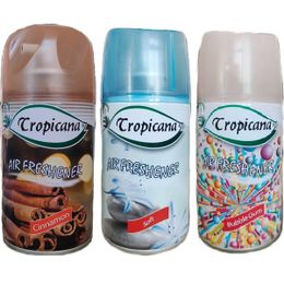 Tropicana Air Freshener Tarçın 260 ml + Soft Hafif 260 ml + Bubble Gum 260 ml Parfüm Sprey Oda Kokusu