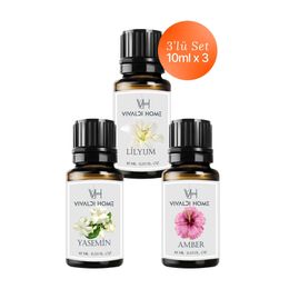 Vivaldi Home 3x10 ml Lilyum, Yasemin, Amber Uçucu Yağ Buhurdanlık Yağı
