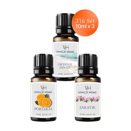 Vivaldi Home 3x10 ml Okyanus Esintisi, Portakal, Şakayık Uçucu Yağ Buhurdanlık Yağı