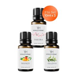Vivaldi Home 3x10 ml Sakura, Mango, Okaliptus Uçucu Yağ Buhurdanlık Yağı