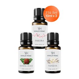 Vivaldi Home 3x10 ml Sakura, Sandal Ağacı, Vanilya Uçucu Yağ Buhurdanlık Yağı