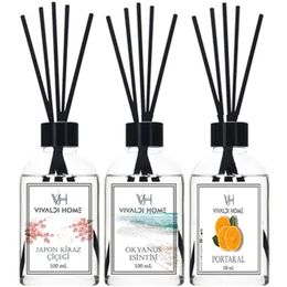 Vivaldi Home 3x100 ml Japon Kiraz Çiçeği Okyanus Esintisi Portakal Çubuklu Oda Kokusu