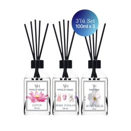 Vivaldi Home 3x100 ml Lotus Bebek Pudrası Beyaz Çiçekler Çubuklu Oda Kokusu