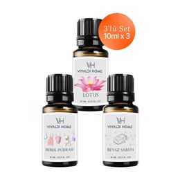 Vivaldi Home 3x100 ml Lotus Bebek Pudrası Beyaz Çiçekler Çubuklu Oda Kokusu