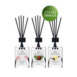Vivaldi Home 3x50 ml Japon Kiraz Çiçeği+Sandal Ağacı+Vanilya Çubuklu Oda Kokusu