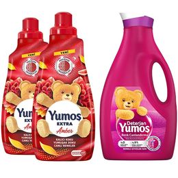 Yumoş 2x1440 ml Amber Çamaşır Yumuşatıcısı + 2520 ml Renkli Giysiler Sıvı Bakım Çamaşır Deterjanı