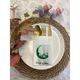 Kidspartim 12'li 40x40 cm Yeşil Yaldızlı Beyaz Arapça Ay Desenli Ramadan Mübarek Cepli Peçete